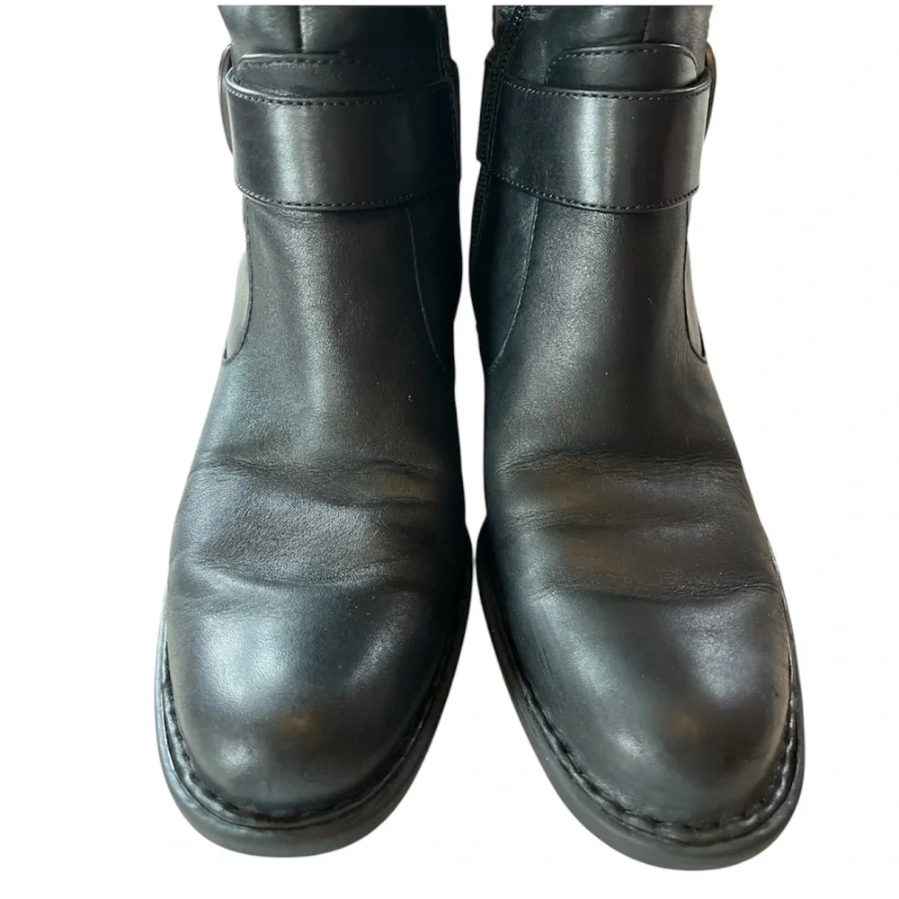 Crown by Born Black Upper Leather Over the Knee Boots with Buckle Details Size 8